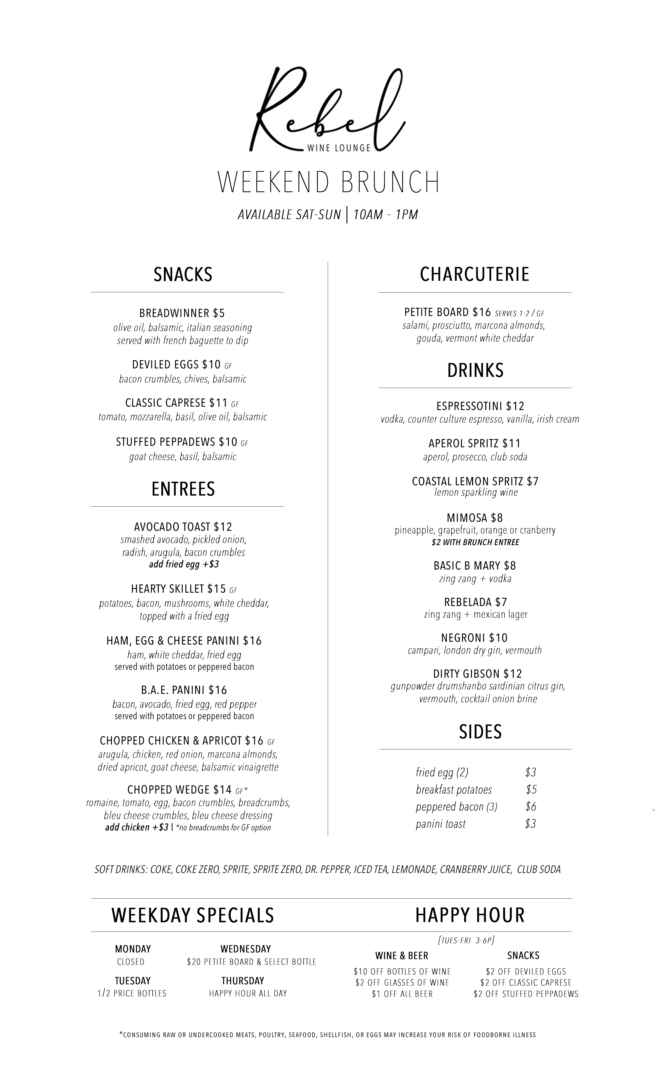 Rebel Wine Lounge Brunch Menu, downtown mesa