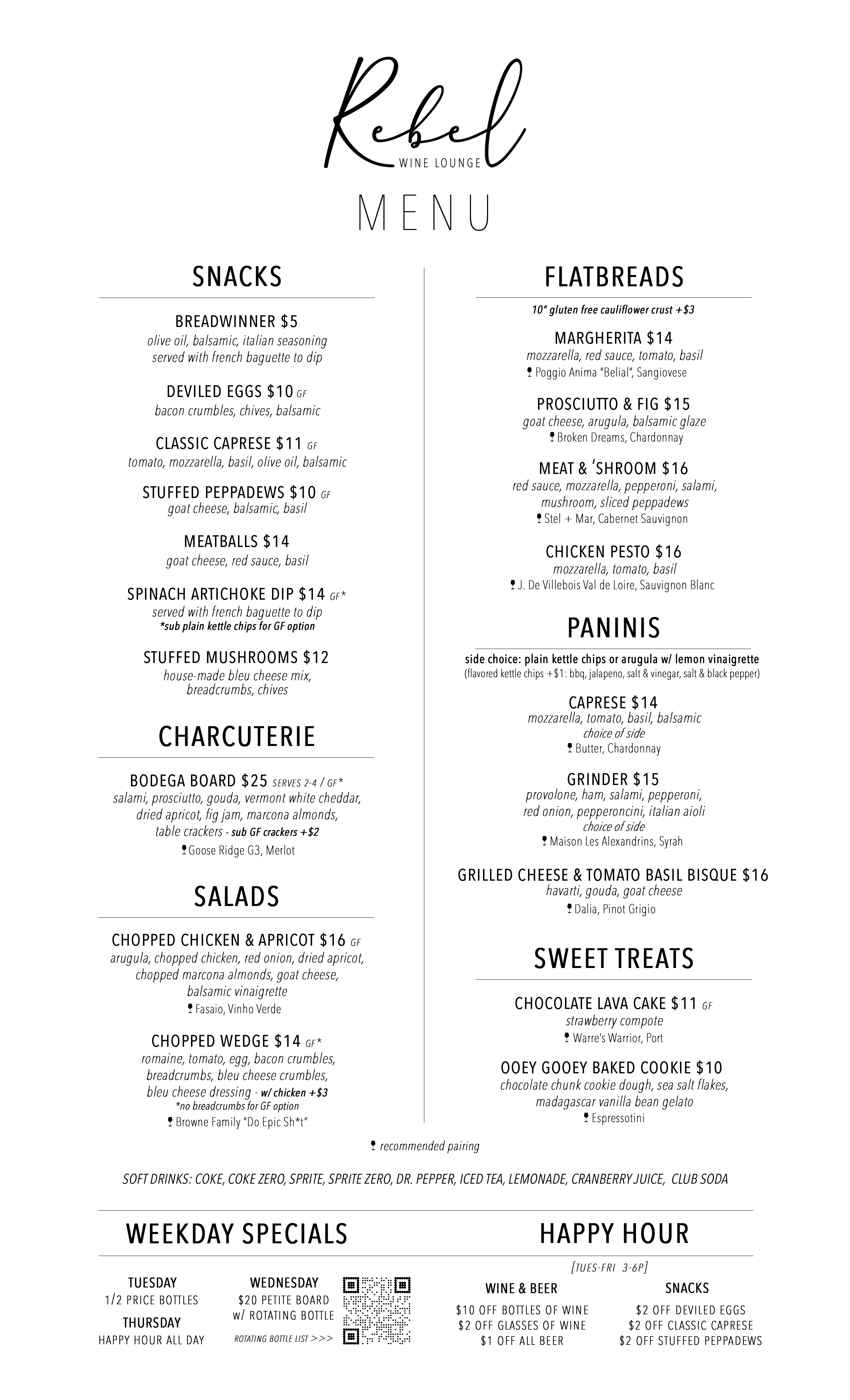 Rebel Wine Lounge Lunch Dinner Food Menu 11.10.25