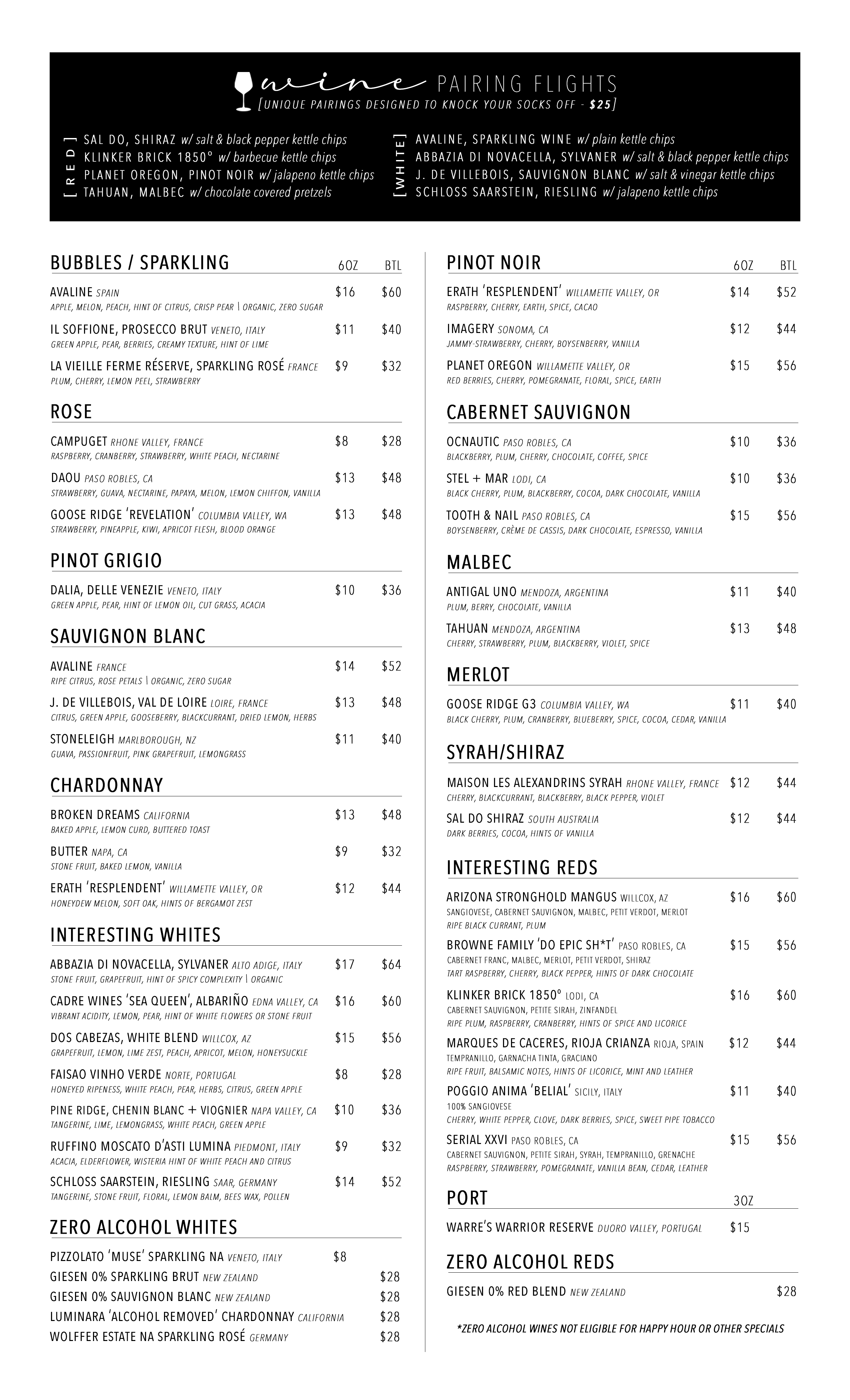 Rebel Wine Lounge Wine Menu, Fine Wine, Non-Alcoholic Wine