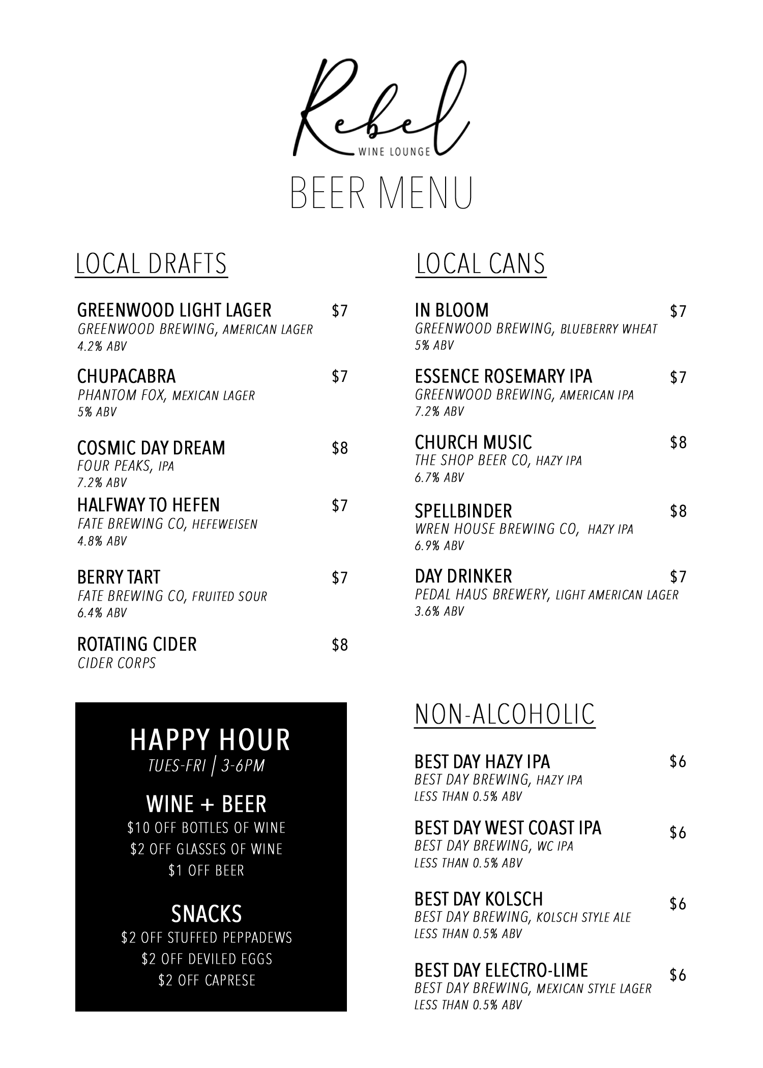 Beer Menu and Specials 11.11.25