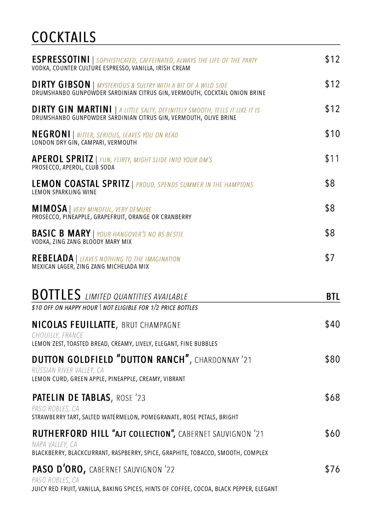 Rebel Wine Lounge downtown Mesa bottle list and cocktails