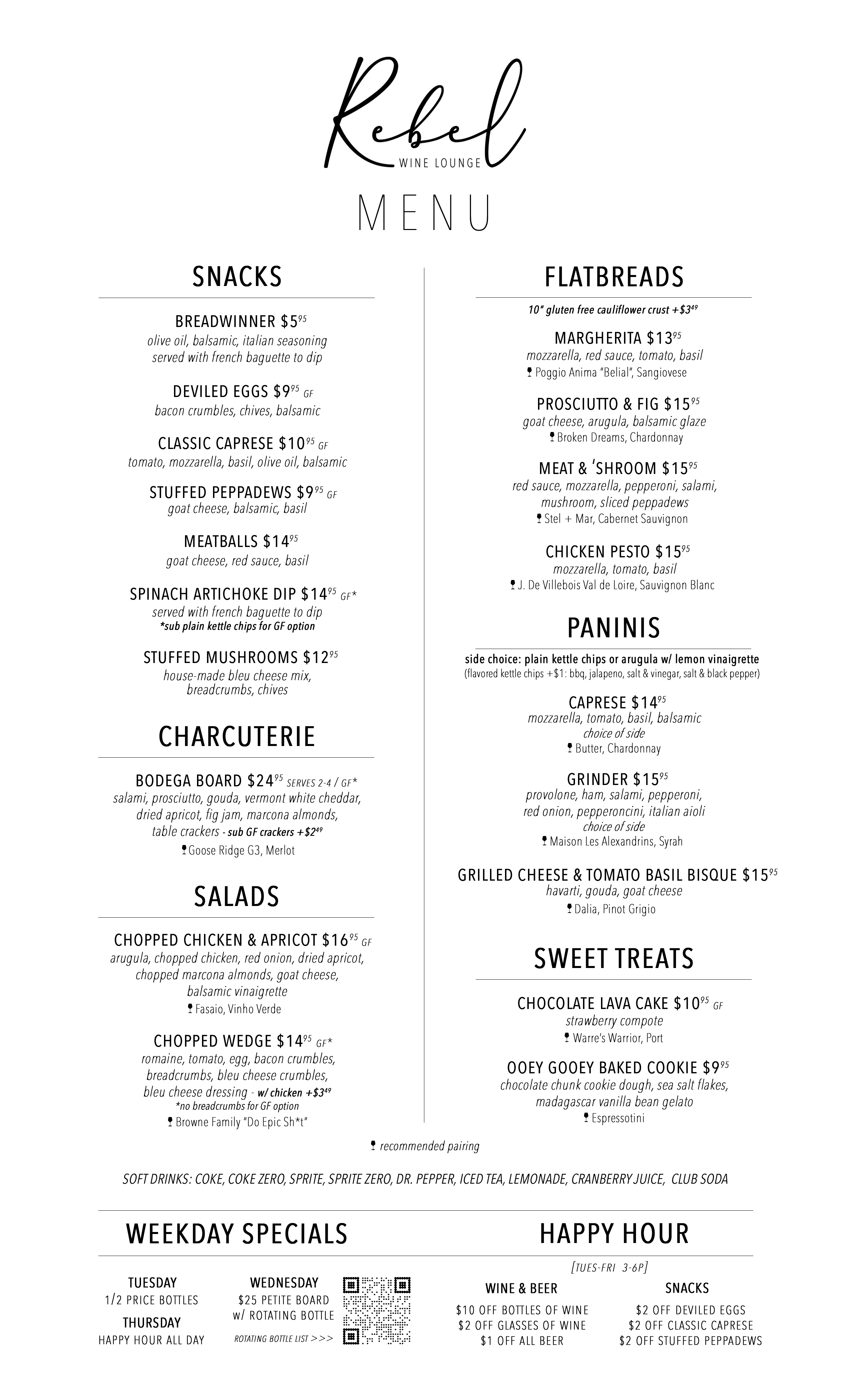 Rebel Wine Lounge Lunch Dinner Food Menu 01.05.26