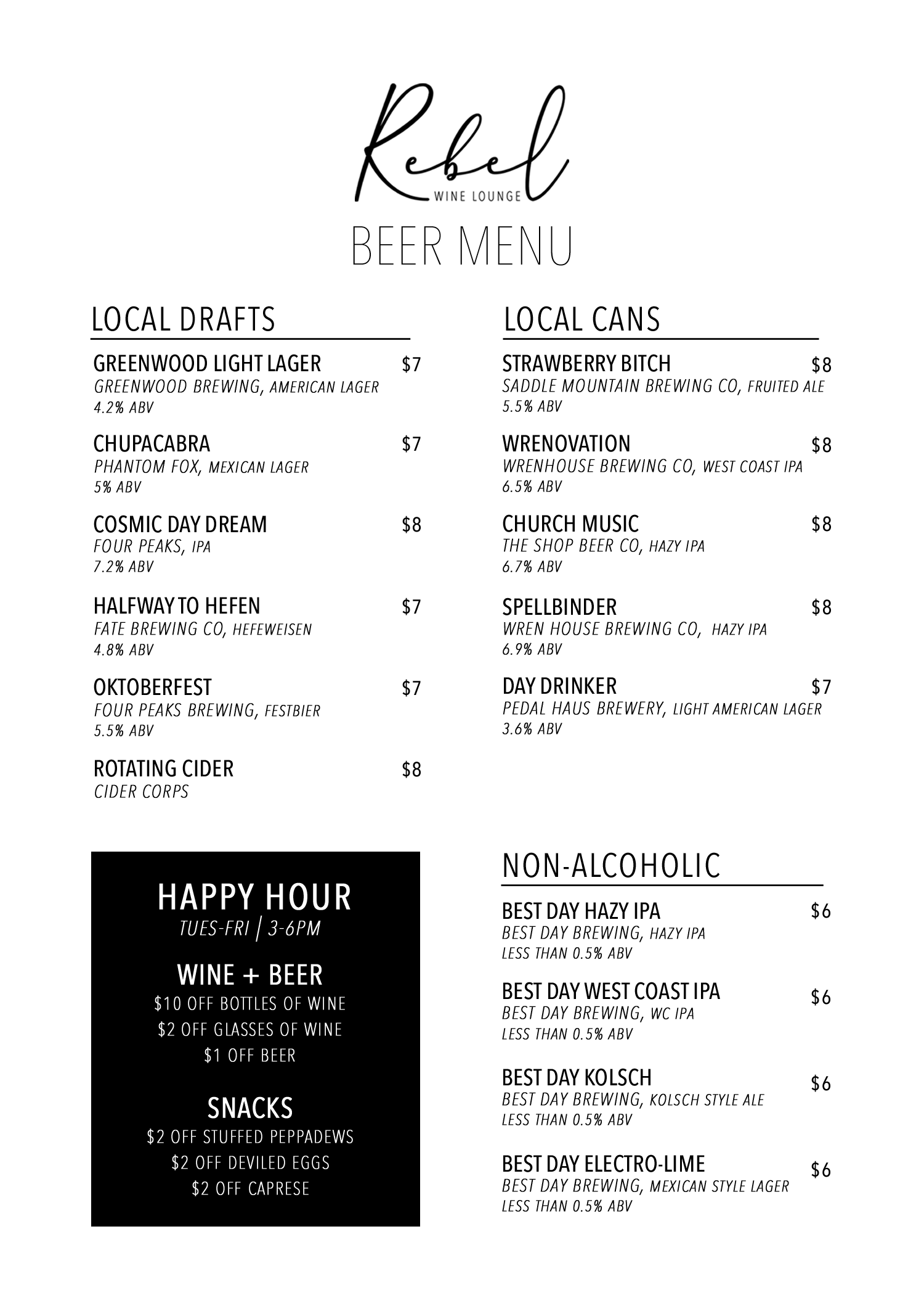 Beer Menu and Specials 1.2.26