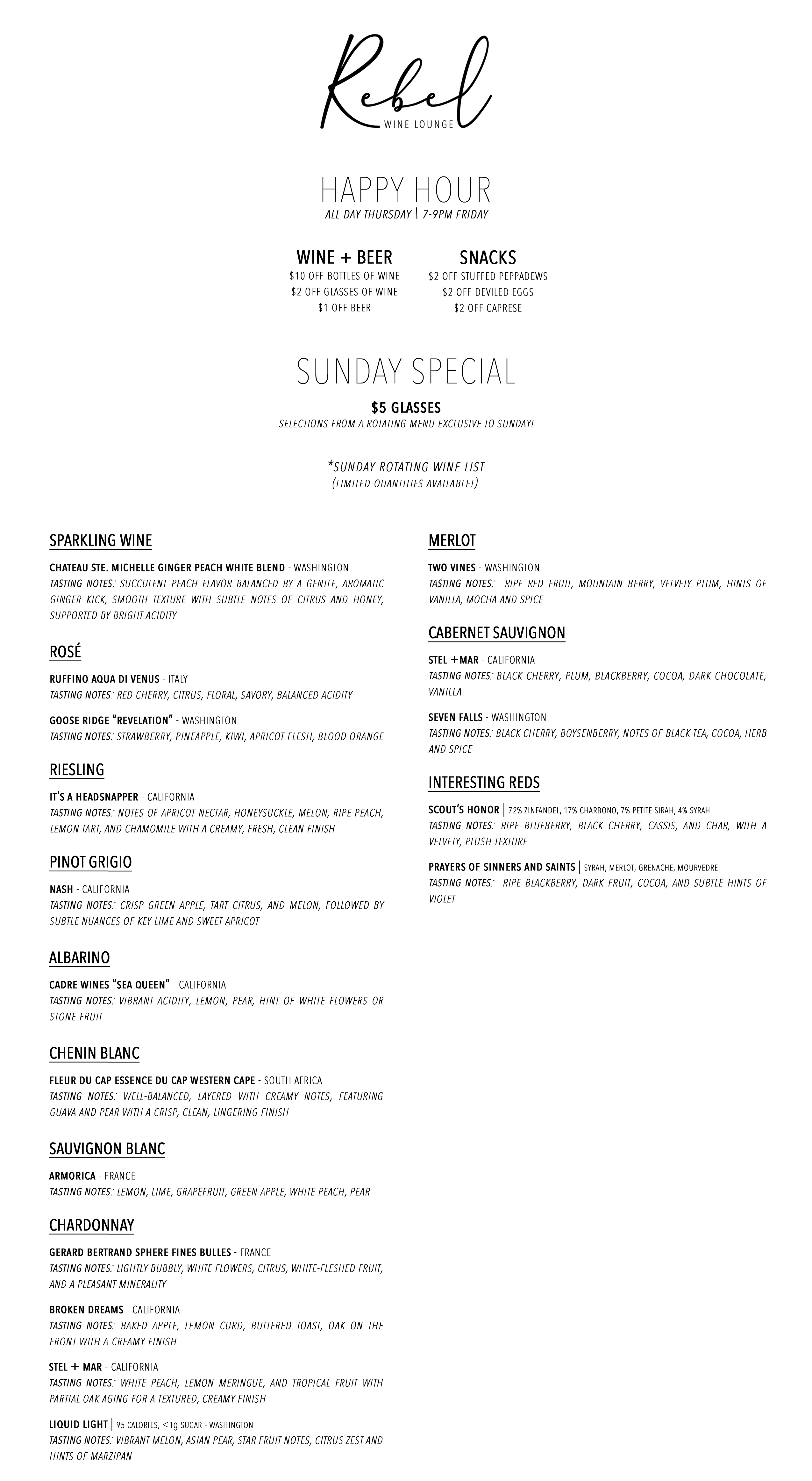 weekday specials and happy hour menu 06.21.26