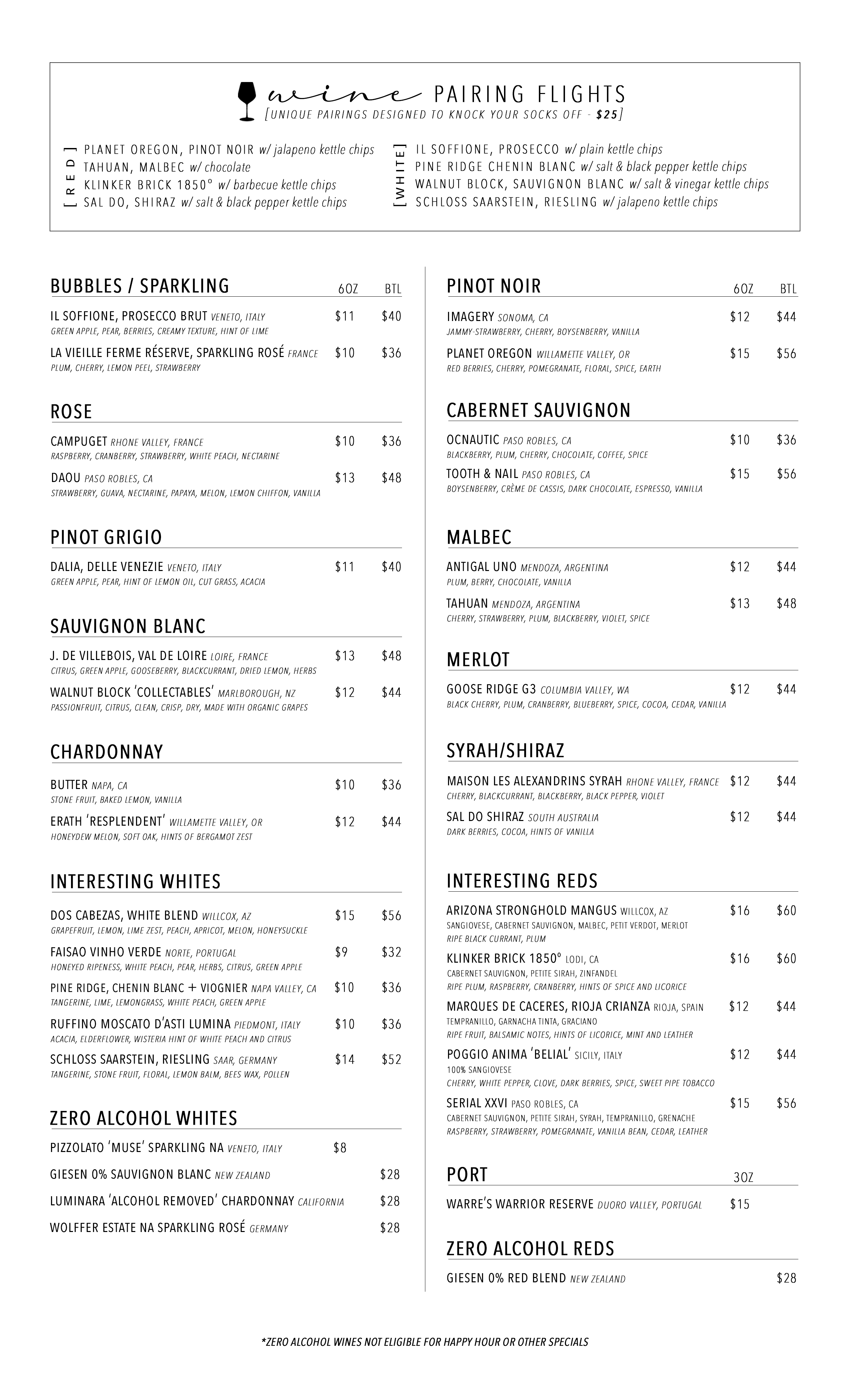 Rebel Wine Lounge Wine Menu, Fine Wine, Non-Alcoholic Wine